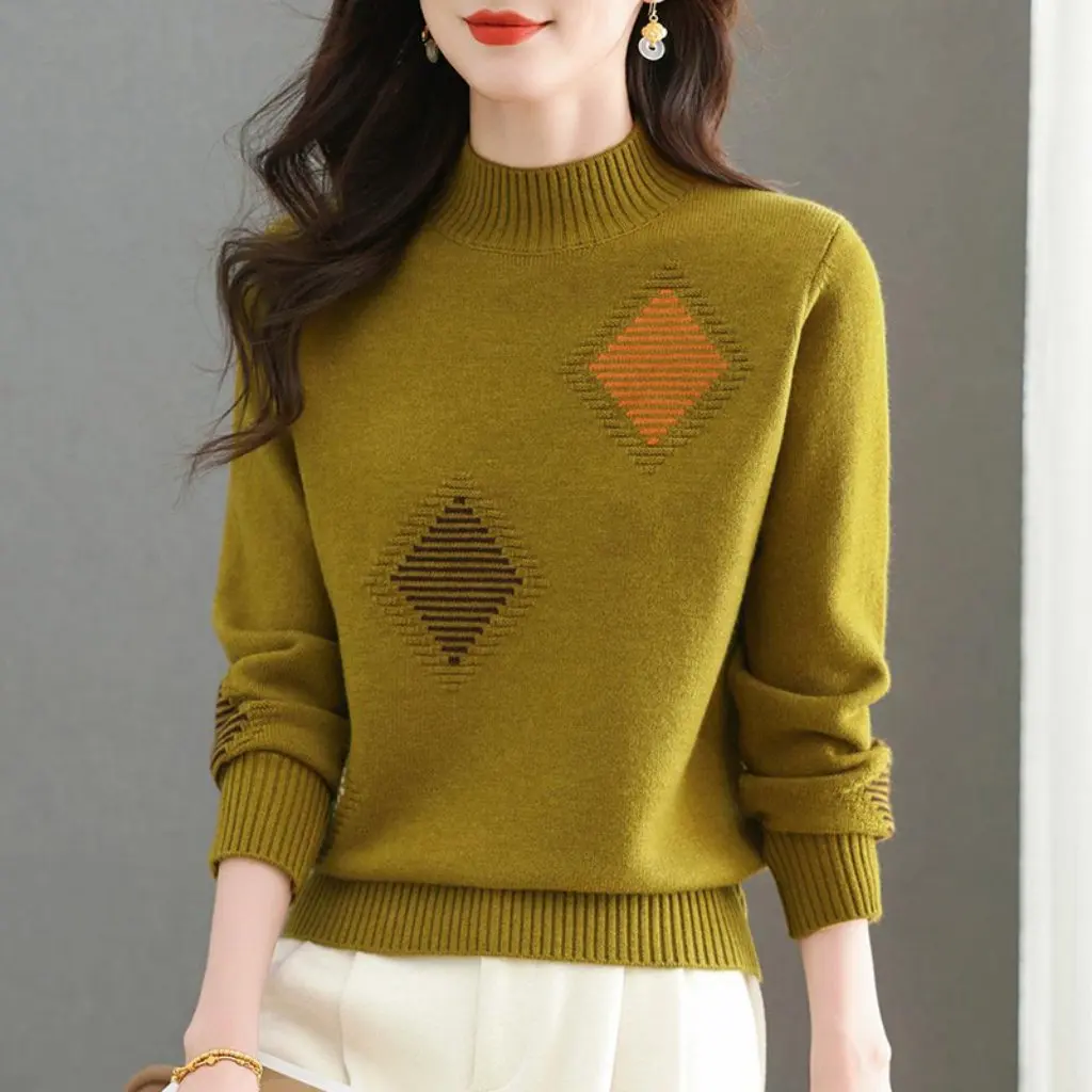 

Women's Bottoming Shirt Winter Fashionable Knitwear Top Half Turtleneck Autumn Winter Warm Soft Polyester Blend