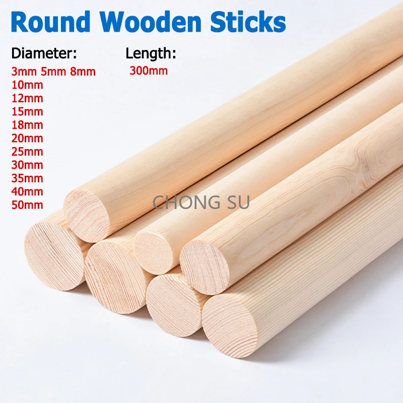 

1-10pcs 3-50mm Round Wooden Sticks L=300mm DIY Handmade Craft Making Small Material For Woodworking SuppliesWooden Stick Rod