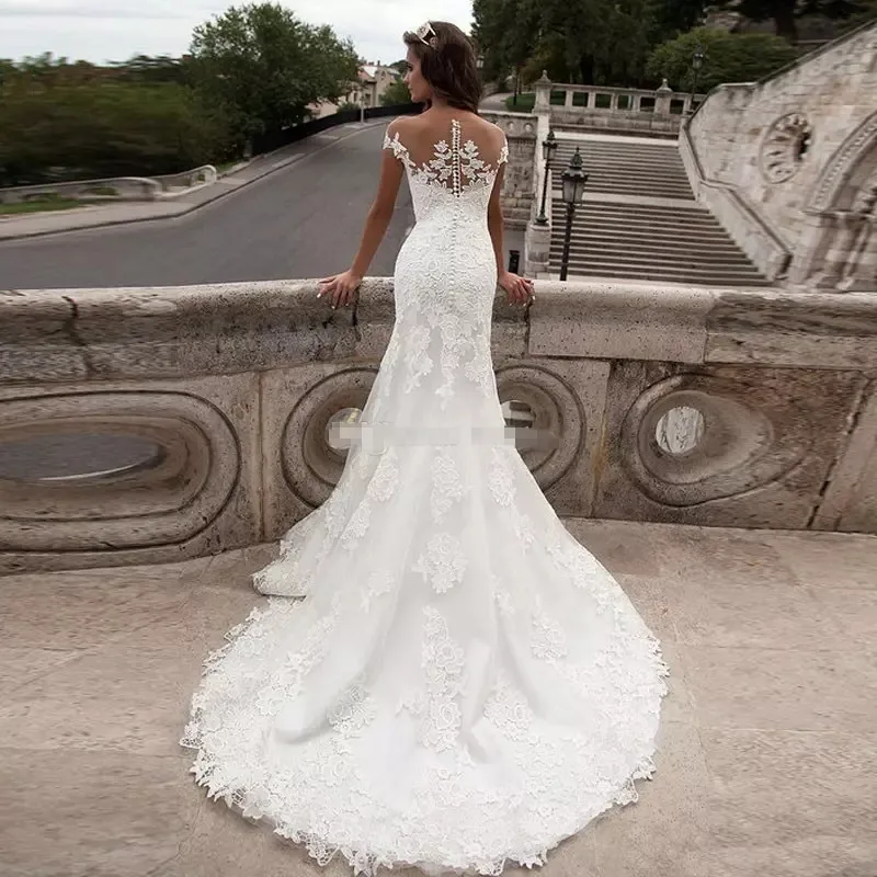 Elegante vestido bege cetim até o chão para mulheres, alças fora do ombro, vestido de sereia bordado para noiva, vestido de casamento