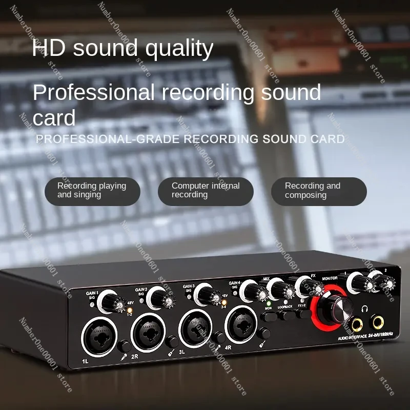 Professional 24Bit 192Hkz 4 Channel Audio Interface USB Sound Card for Live Recording Solo