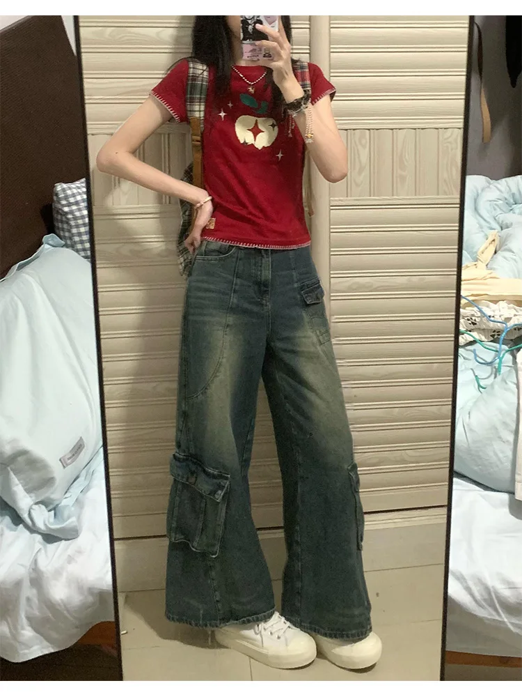 

Red T-irt Women's ort Sve Embroidery Slim Fit Summer Street Sle Hot Girl Top Cotton Polyester Blend round Ne ort...