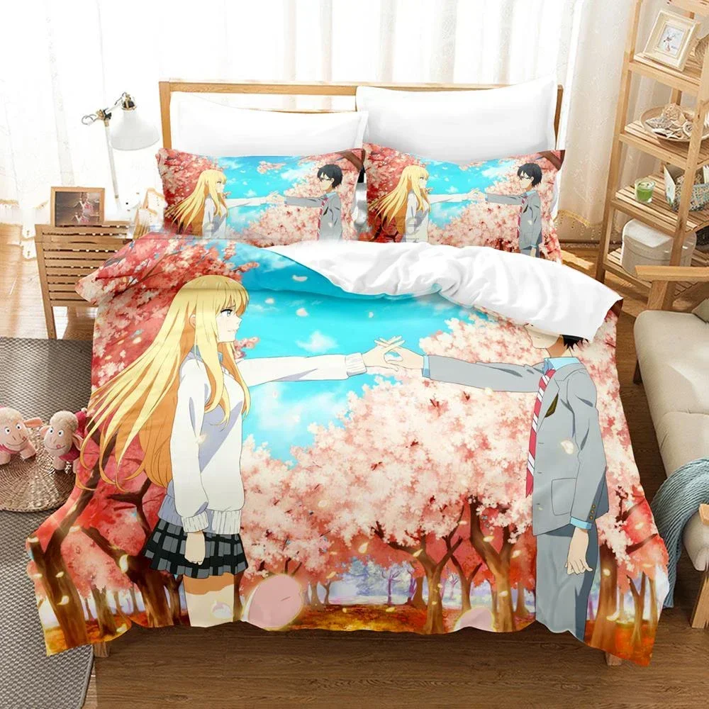 

3D Anime Your Lie in April Bedding Set Kaori Miyazono Duvet Cover Bedroom Comforter Twin King _Size Quilt Cover Home Textiles
