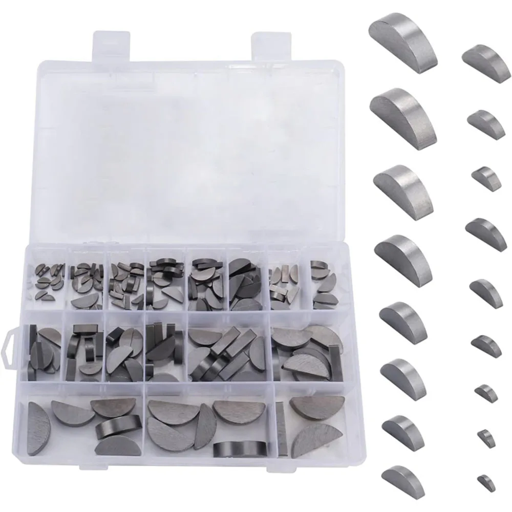 164 Stück Woodruff-Schlüssel-Sortiment, metrisches Set, 17 Größen, Kohlenstoffstahl, Woodruff-Schlüssel-Set, Woodruff-Schlüssel-Kurbelwelle