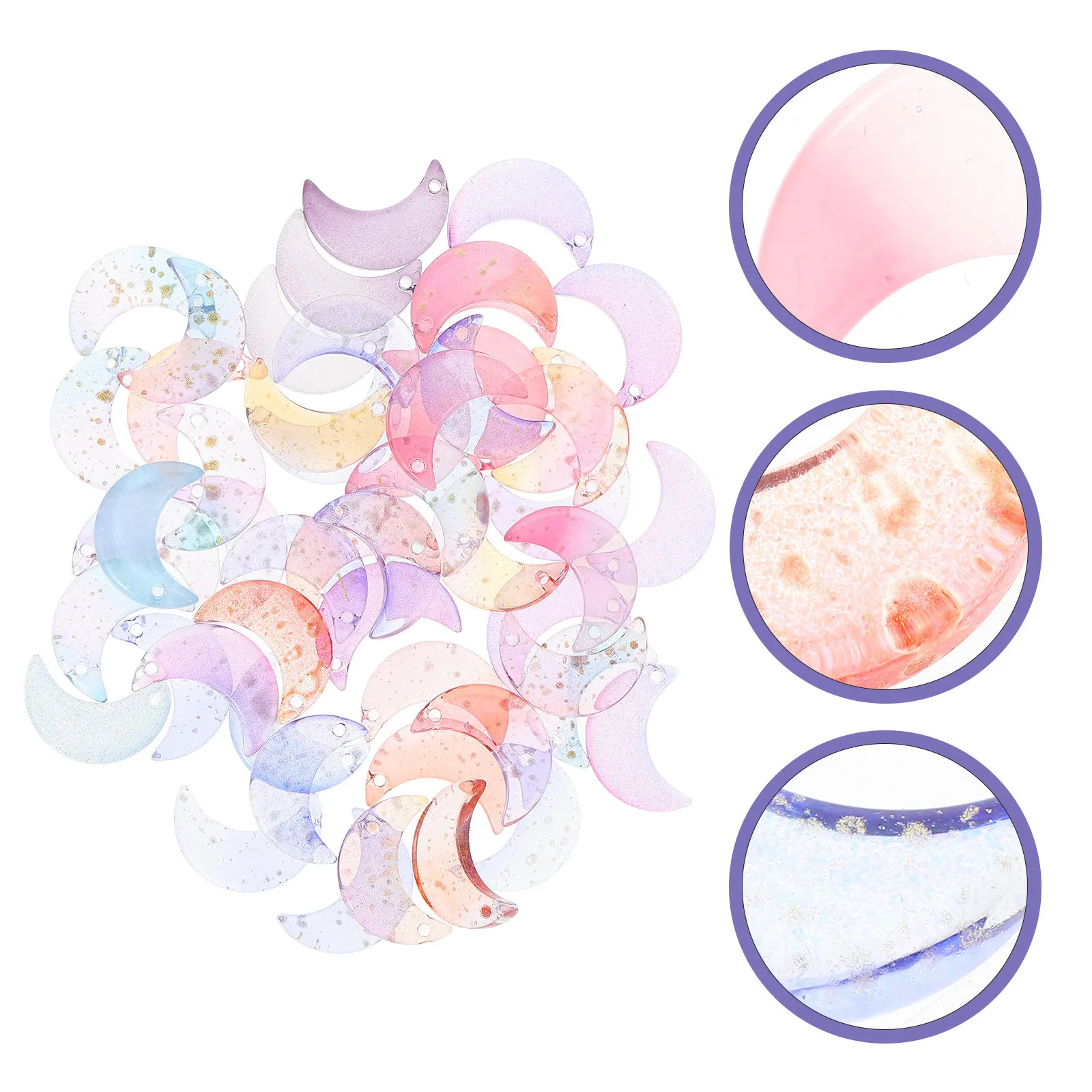 50 piezas de colgantes de cristal con forma de luna, diseño llamativo y encantador, para hacer joyas, dijes DIY para collares, pulseras, decoración artesanal, regalos hechos a mano