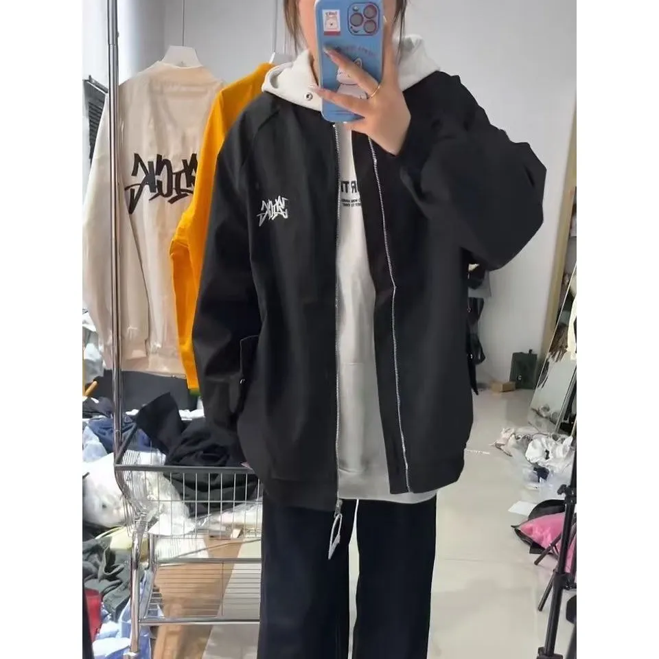 

Retro American Letter Print Pilot Jaet Baseball orm Women's Spring Summer Thin Loose Casual Outerwear Sweatirt