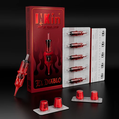 Imagen 2 del producto 20 piezas INKin El Diablo cartuchos de silicona para bordes de dedo agujas de tatuaje RL RM planas para cartucho rotatorio suministro de máquina de pluma de tatuaje