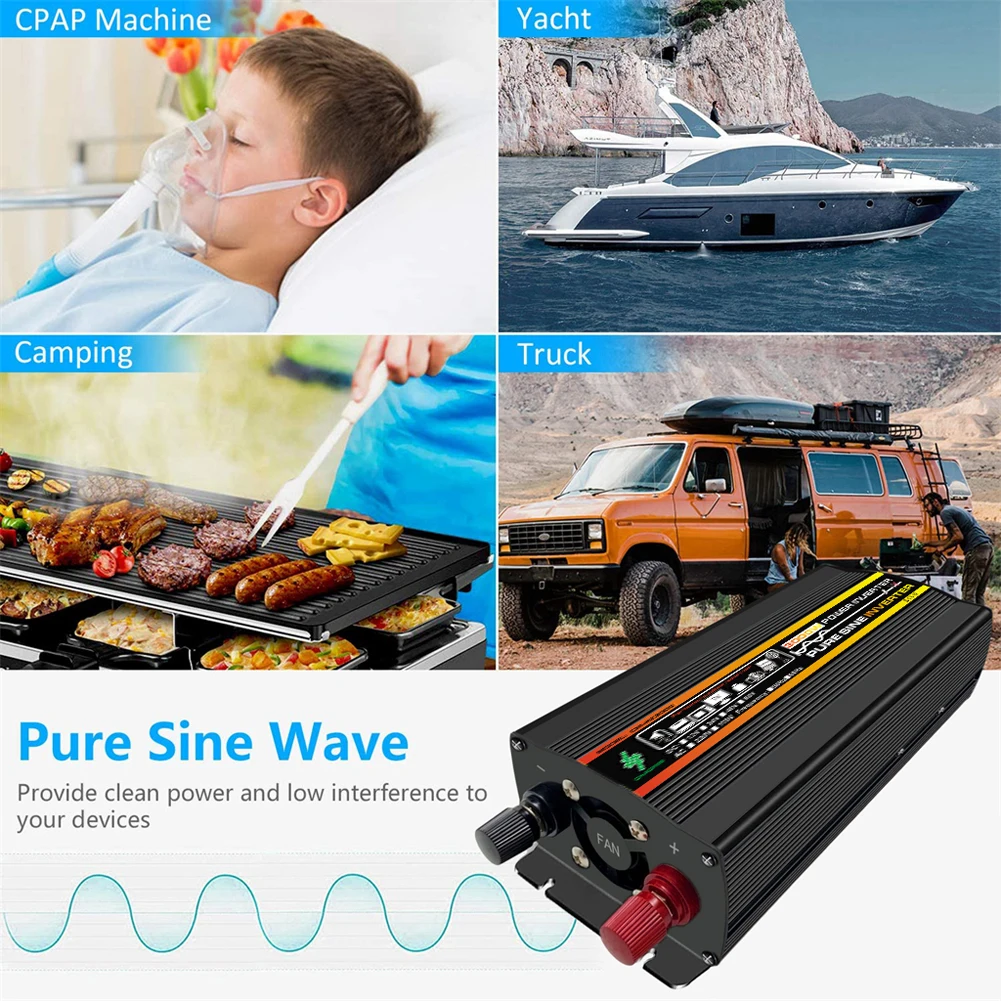 Digital Power Inverter Pure Sine Wave DC 12V To AC 220V Car Inverter Dual USB EU Plug 3000/4000/6000/8000W for Vehicle Appliance