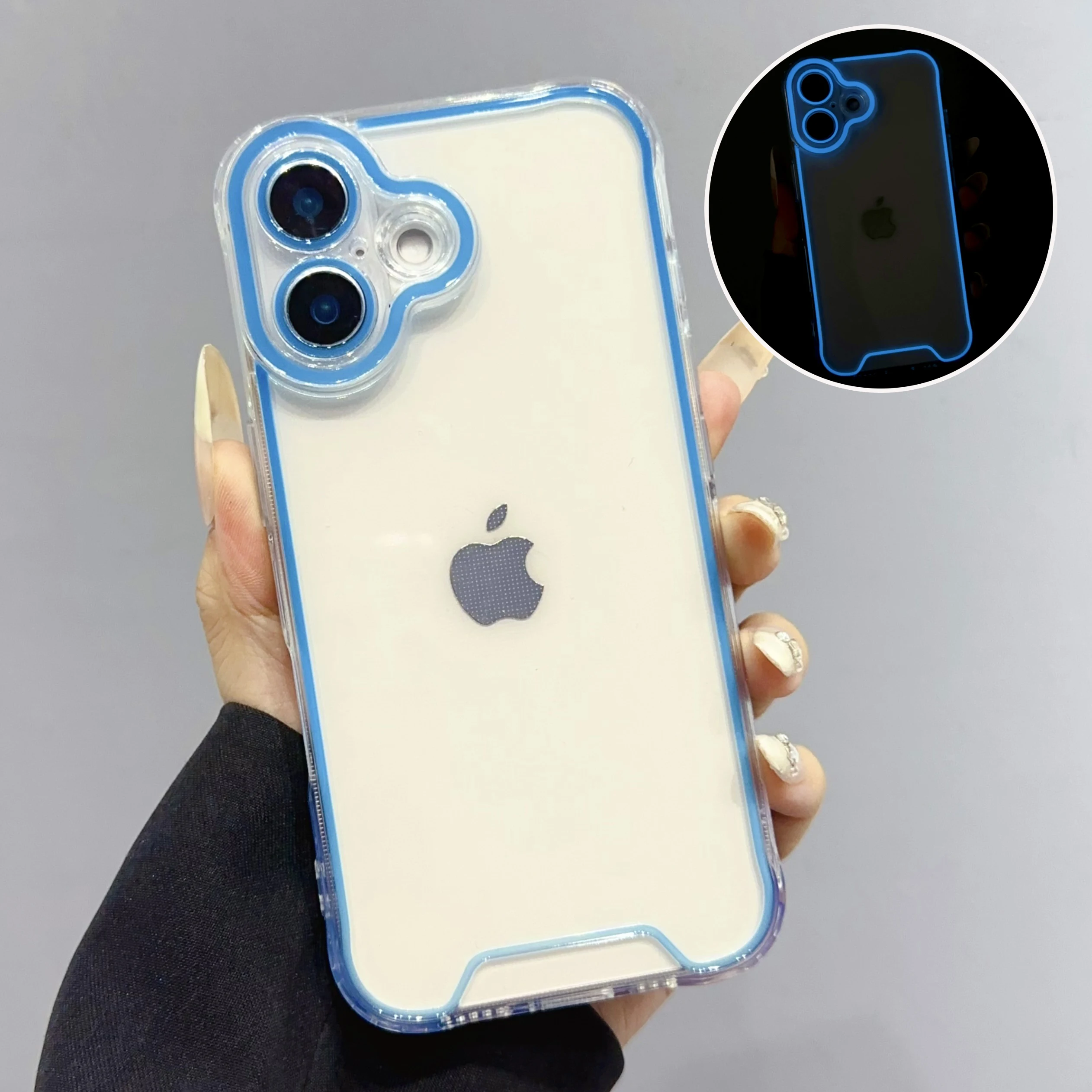 Transparent Neon Fluorescent Frame Noctilucent Clear Case For iPhone 16 15 14 Plus 13 12 11 Pro Max X XS XR Girly Luminous Cover