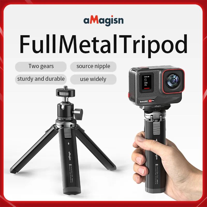 AMagisn-Trépied en métal pour GoPro, DJI OSMO, Insta360, accessoires de trépied en alliage d'aluminium, trépied à vis 1/4 pour appareil photo