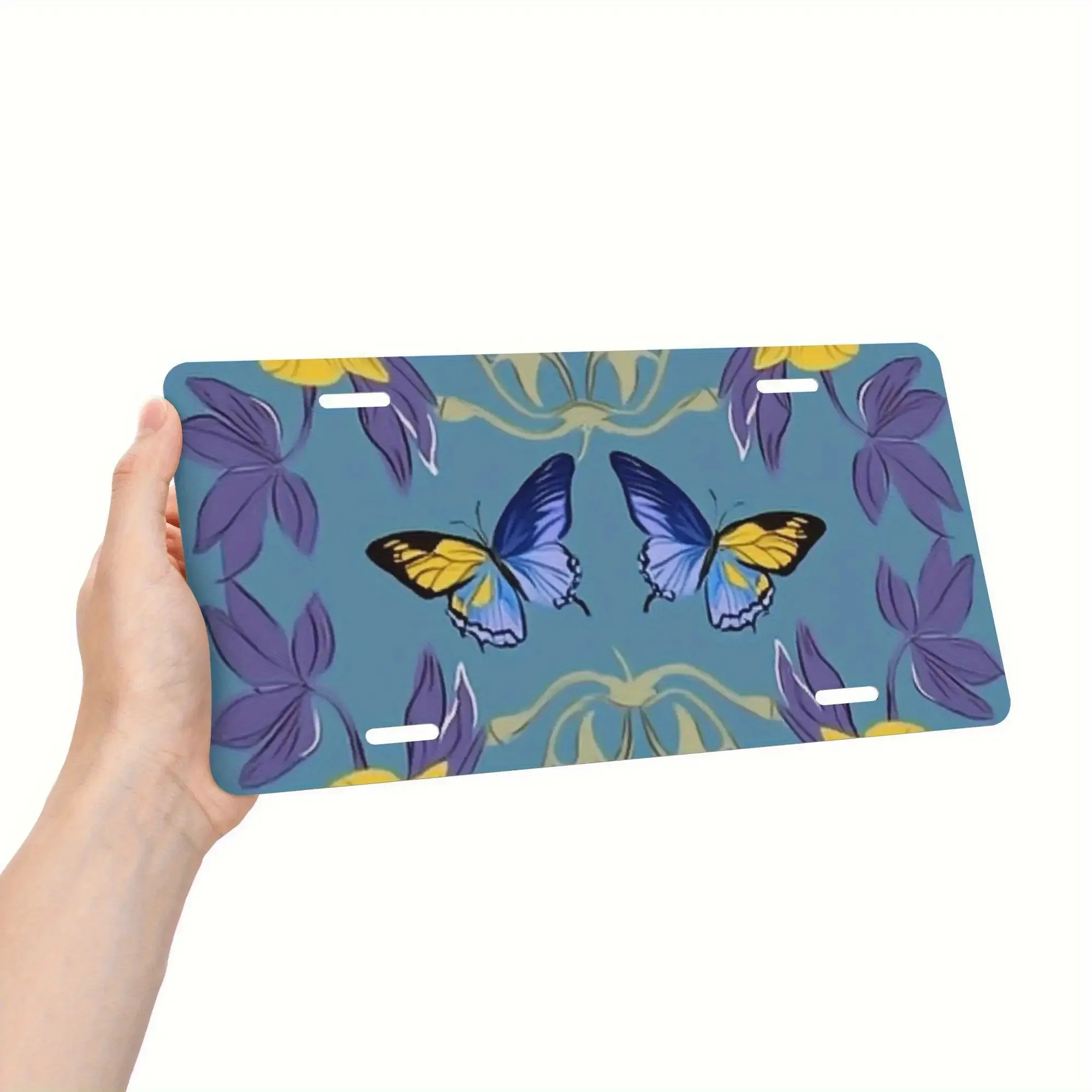 1 Vivid Butterfly and Floral Aluminum License Plate Frame- 15.24x30.48cm Durable Car Front Decoration, Colorful Design Suitable