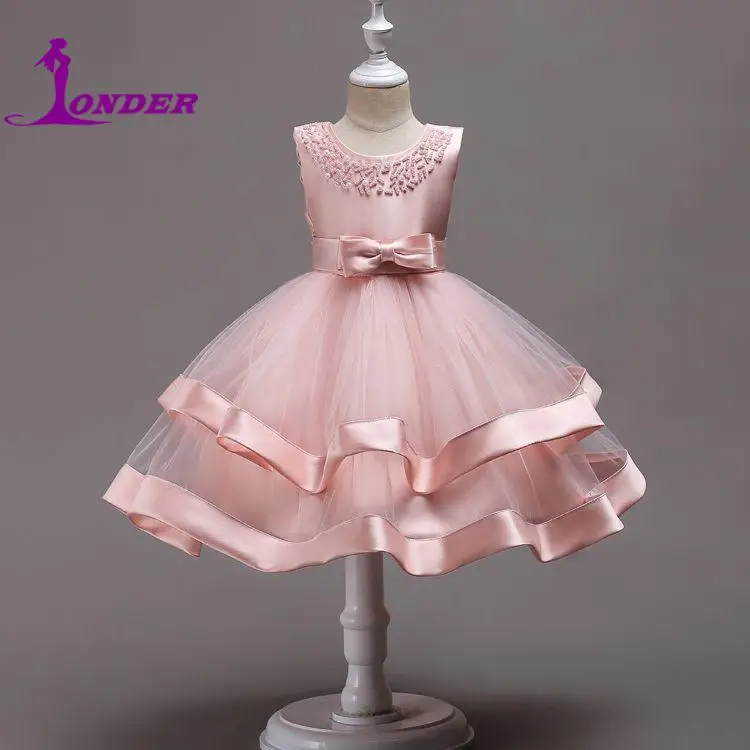 Precioso vestido de espectáculo para niños Sonder, vestidos de niña de flores sin mangas con listones escalonados, vestido de baile clásico de encaje para boda para niñas