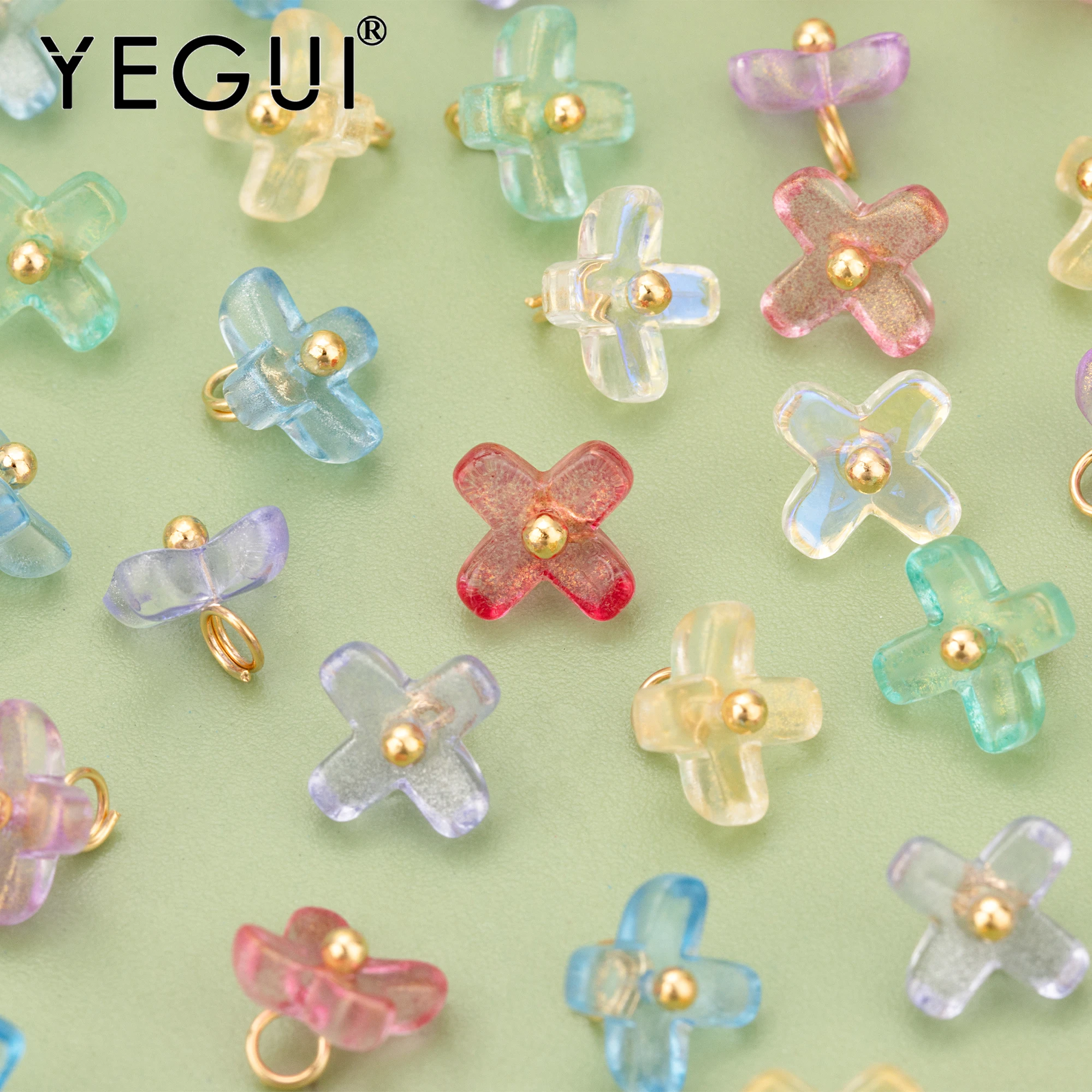 YEGUI,50pcs/lot,MG39,jewelry accessories,glass flower,18k gold plated,hand made,charms,jewelry making,diy pendants