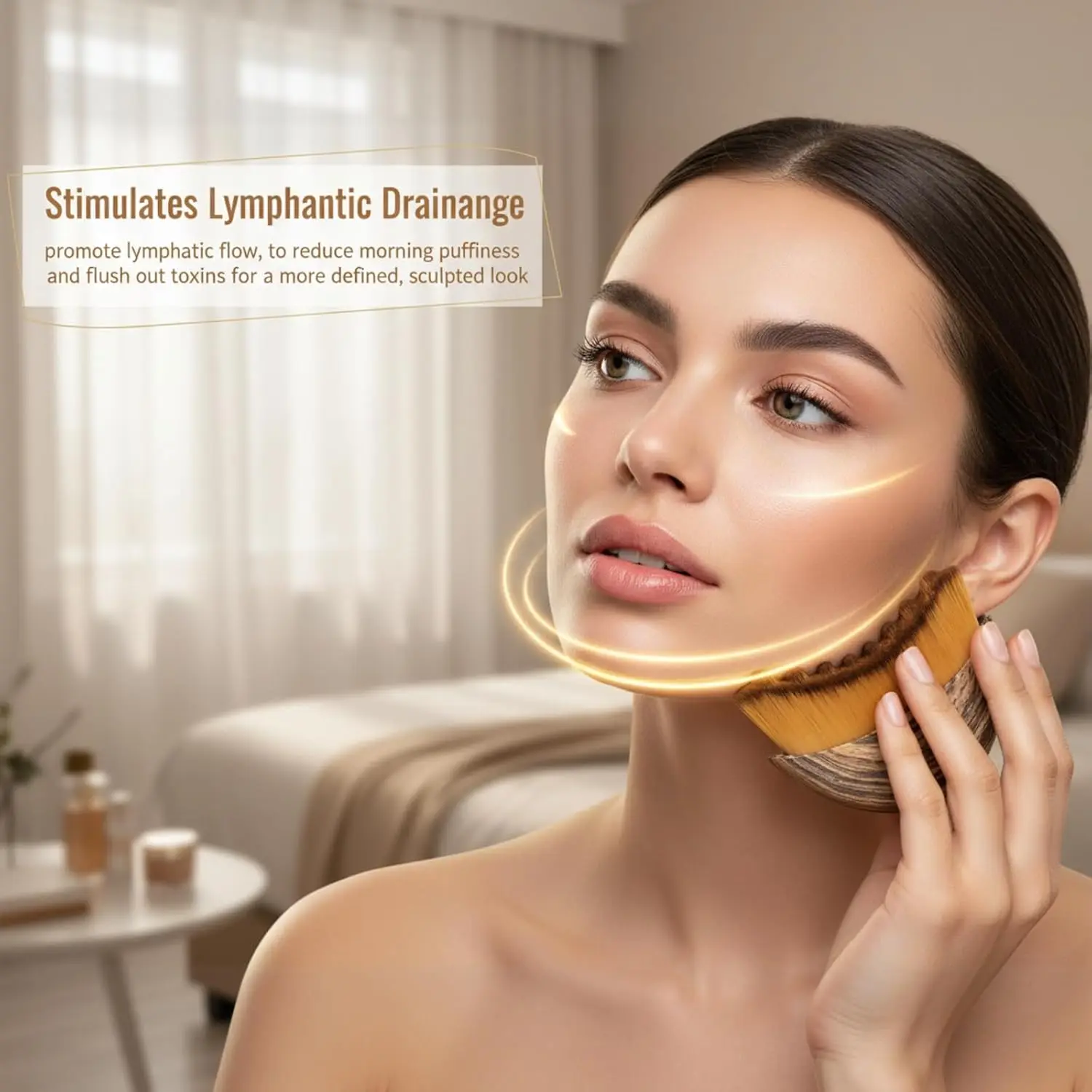 Portable Dry Facial Brush Soft Bristles Contoured Lymphatic Massage Tool Face Sculpting Device Home Spa Gentle Exfoliation Brush