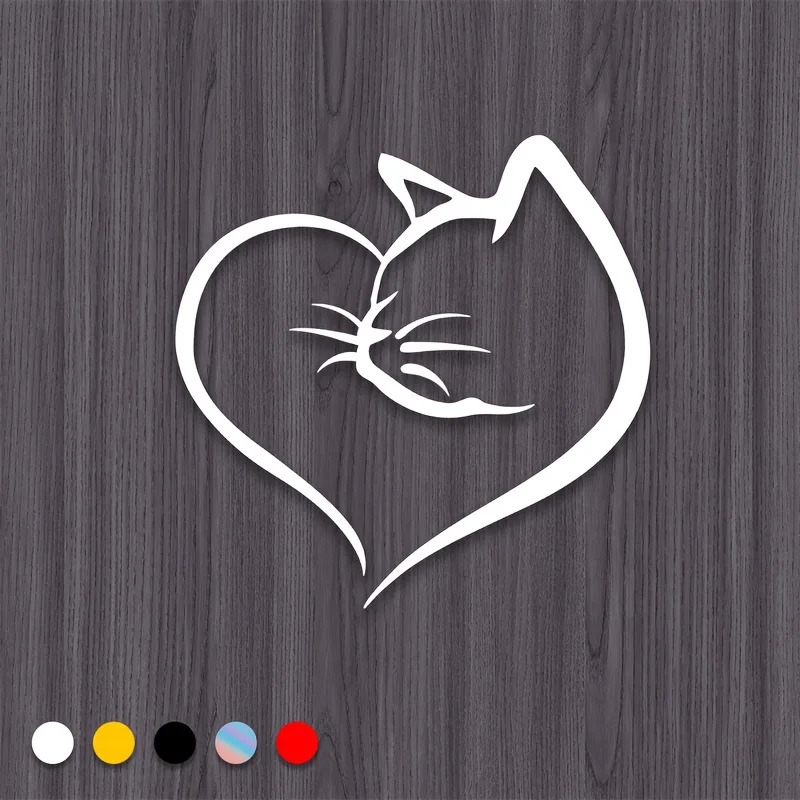 [Playful Charm] Reflective Cat & Heart PVC Car Sticker - Waterproof, Durable Auto Exterior Decoration, Creative Design