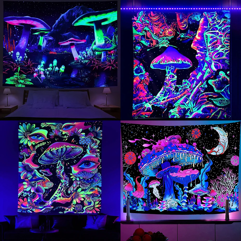 Neon Glow-in-the-Dark Mushroom TapestryRoom bedside tapestry background cloth atmosphere decoration