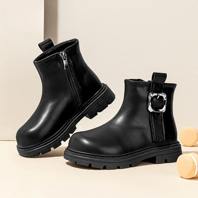 Schoenen Meisjes Laarzen Herfst Nieuwe Mid-Calf Leren Laarzen Prinses Kleine Leren Schoenen Mode Trendy Herfst En Winter Schoenen