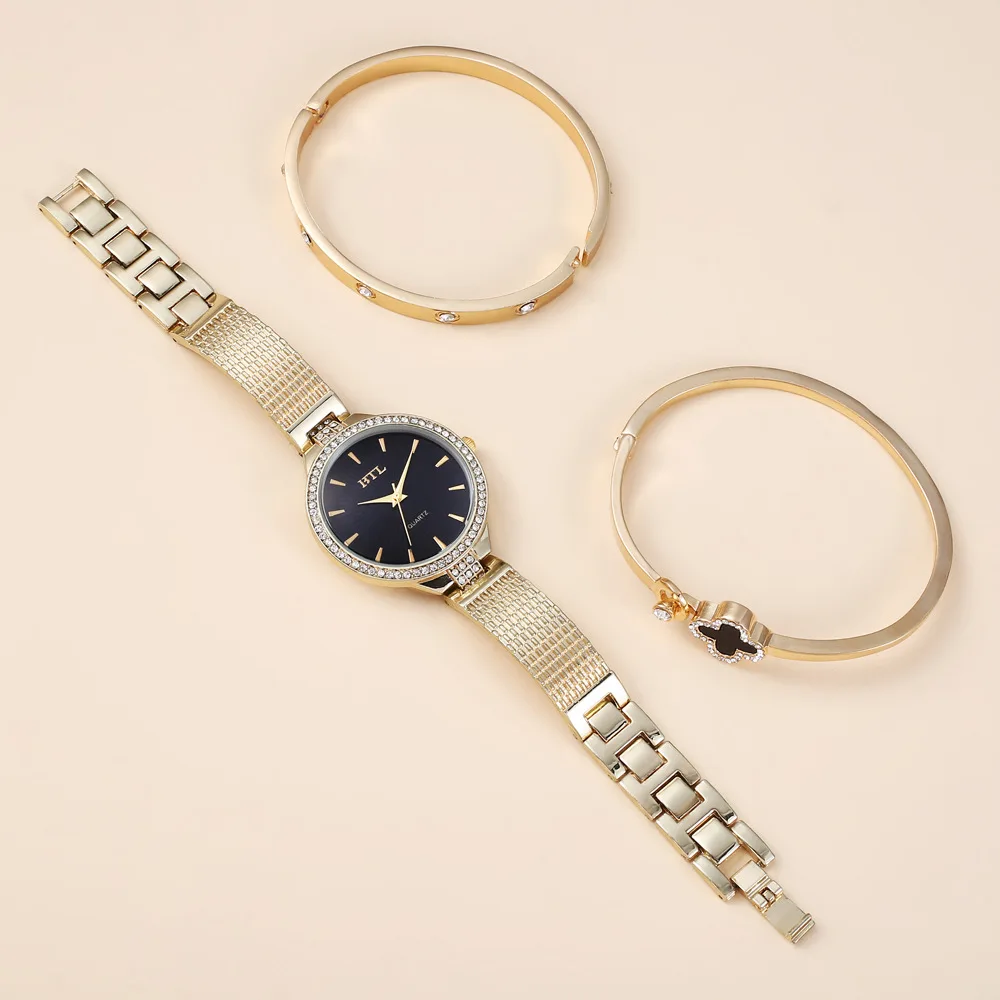 Women's Fashion  Quartz Watch with Thin Mesh Band and Bangle Set, 3pcs Set, Creative Exquisite Elegant Casual,Women's wristwatch