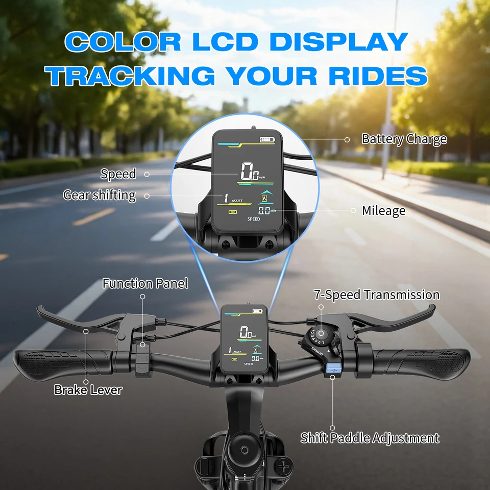 ASKGO Adult Mountain Electric Bike, 1500W Peak Motor, 25MPH Max Speed, Max 30° Climbing Capacity, 55 Miles Range, 7-Speed Gearshift, 48V 10.4Ah Removable Battery, 26" All-Terrain Electric Bicycle for Commute, UL2849 Certified image 8