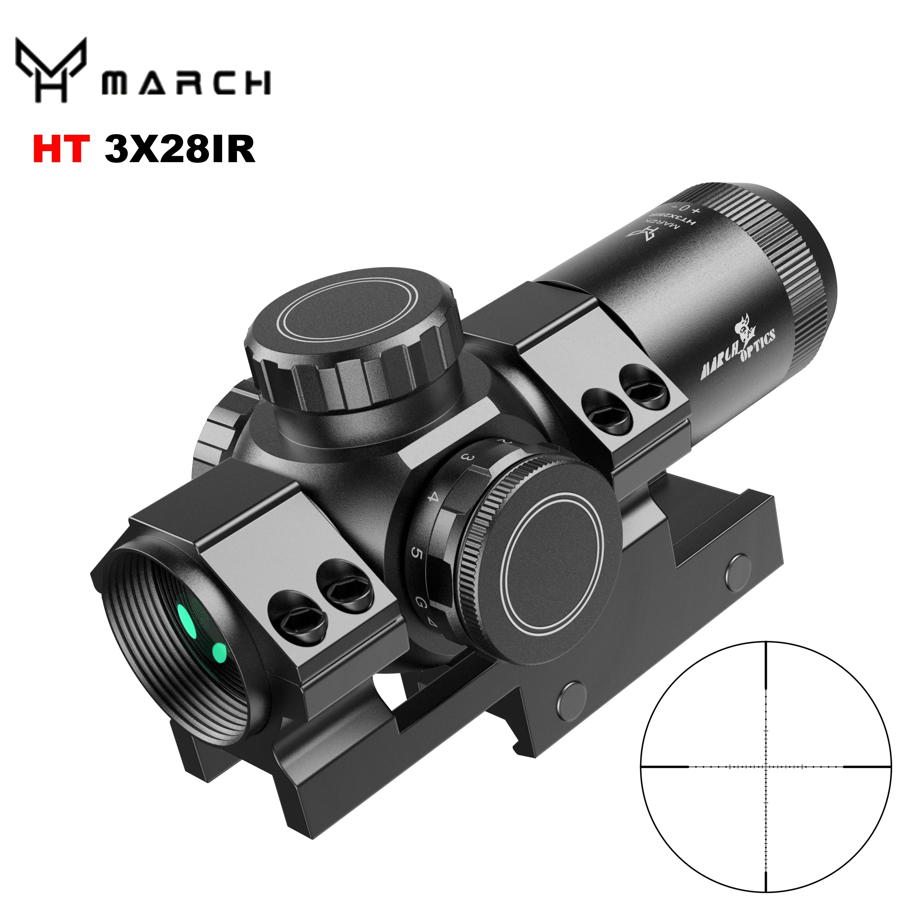 March HT 3x28IR Fixed Optic Short Riflescope Sight Green Red Illuminatetion Rifle Scope for Hunting Airsoft Sight With Mounts