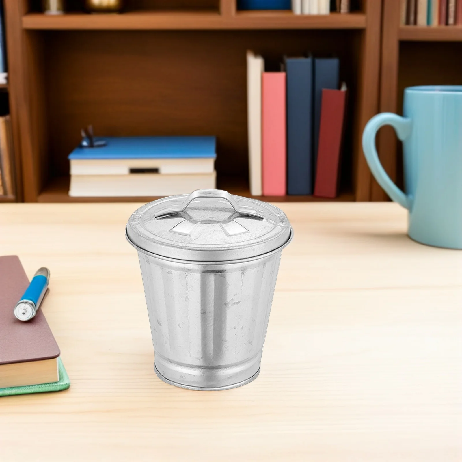 

Creative Mini Desktop Trash Can Flowerpot Metal Storage Jar for Office Home Countertop Small Waste Bin Garbage Container