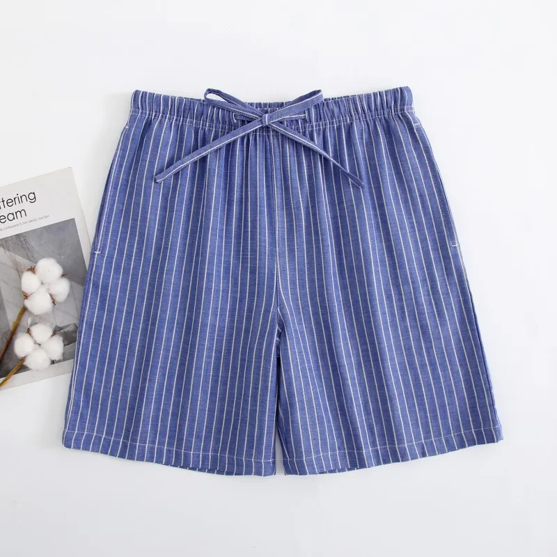 2024 Summer Men Sleep Bottoms 100% Cotton Pajama Shorts Male Sleepwear Pants Men Home Shorts Striped Lounge Wear Shorts