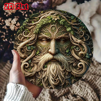 Wall art,Green for Man Tree Spirit  Wall Art,Round Metal Hanging Decor