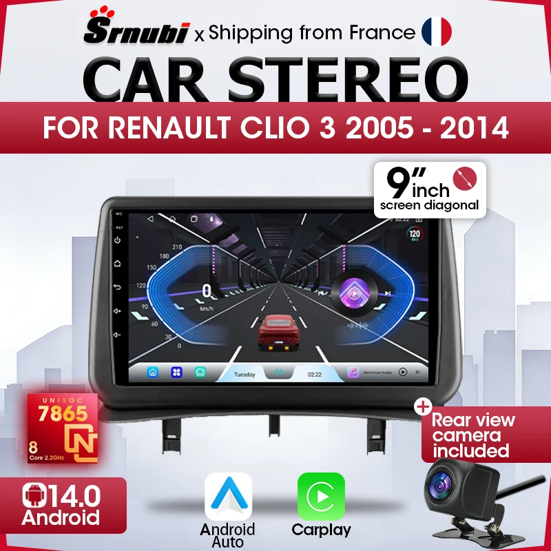 Srnubi Multimedia-Player GPS-Navigation Carplay Android Auto 2 Din Autoradio für Renault Clio 3 2005-2014 Zubehör UIS7865 DSP Bluetooth 5.4 9 Zoll Head Unit