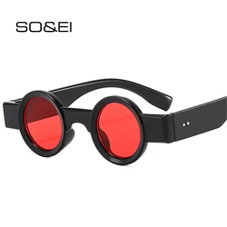 SO&EI Fashion Small Round Sunglasses Women Retro Clear Ocean Lens Eyewear Shades UV400 Men Trending Punk Rivets Sun Glasses