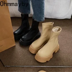 Winter Shoes Black Platform Gothic Boots Women 2024 New Casual Back Zippers Women's Ankle Boots Women's Short Bootties