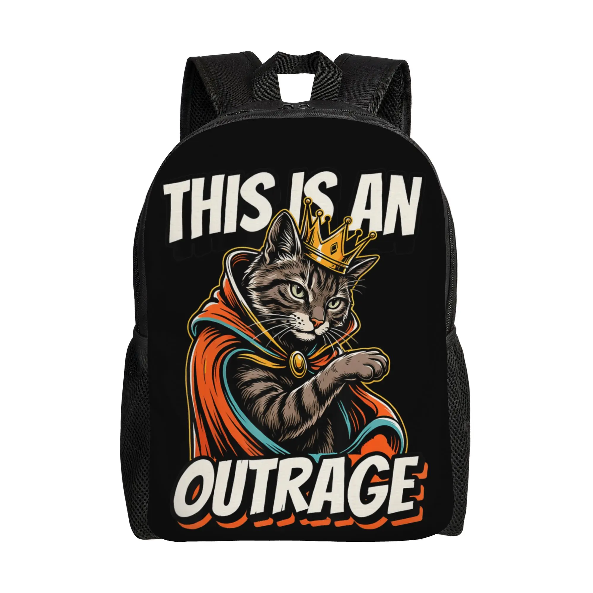 This is an Outrage Funny Princess Cat Goddammit Donut Gold Backpack  Male Polyester Trekking Backpacks Big Cute School Bags