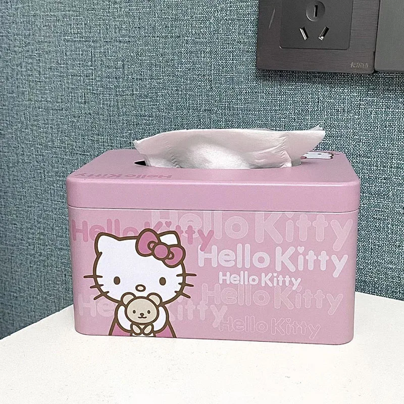 Kawaii Sanrio Anime Drawer Box Cute Hello Kitty Cartoon Ins High-Looking Living Room and Bathroom Iron Tissue Box Gift for Girls