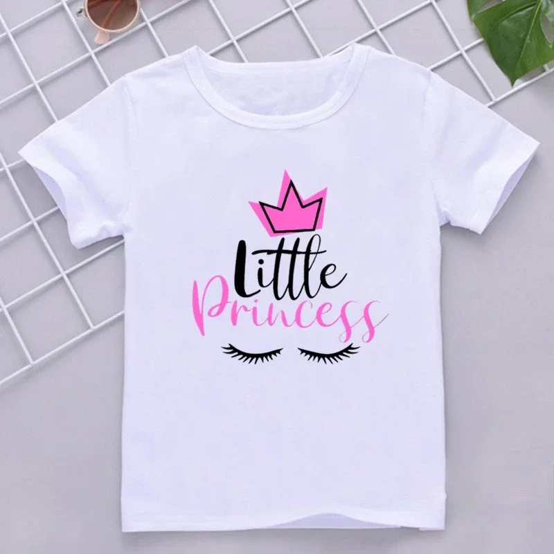 Crown Princess T Shirt Kids Girls Clothes White Short Sleeve T-shirt Summer Casual Children Clothing Baby Tops