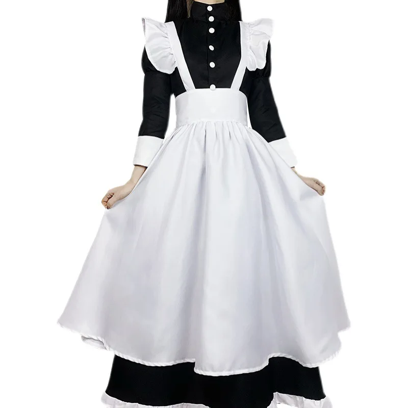 Large Size Women Maid Outfit Long Dress Apron Lolita Dresses Men Clothes Unisex Cafe Waitress Costume Cosplay Anime Costume