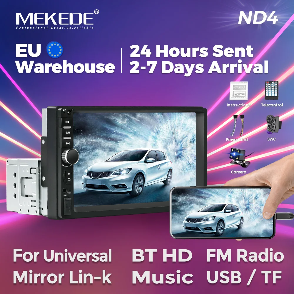 MEKEDE-reproductor Multimedia Universal para coche, pantalla táctil de 7 pulgadas, MP5, DVD, vídeo, compatible con Mirror lin-k, BT, SWC, cámara FM,