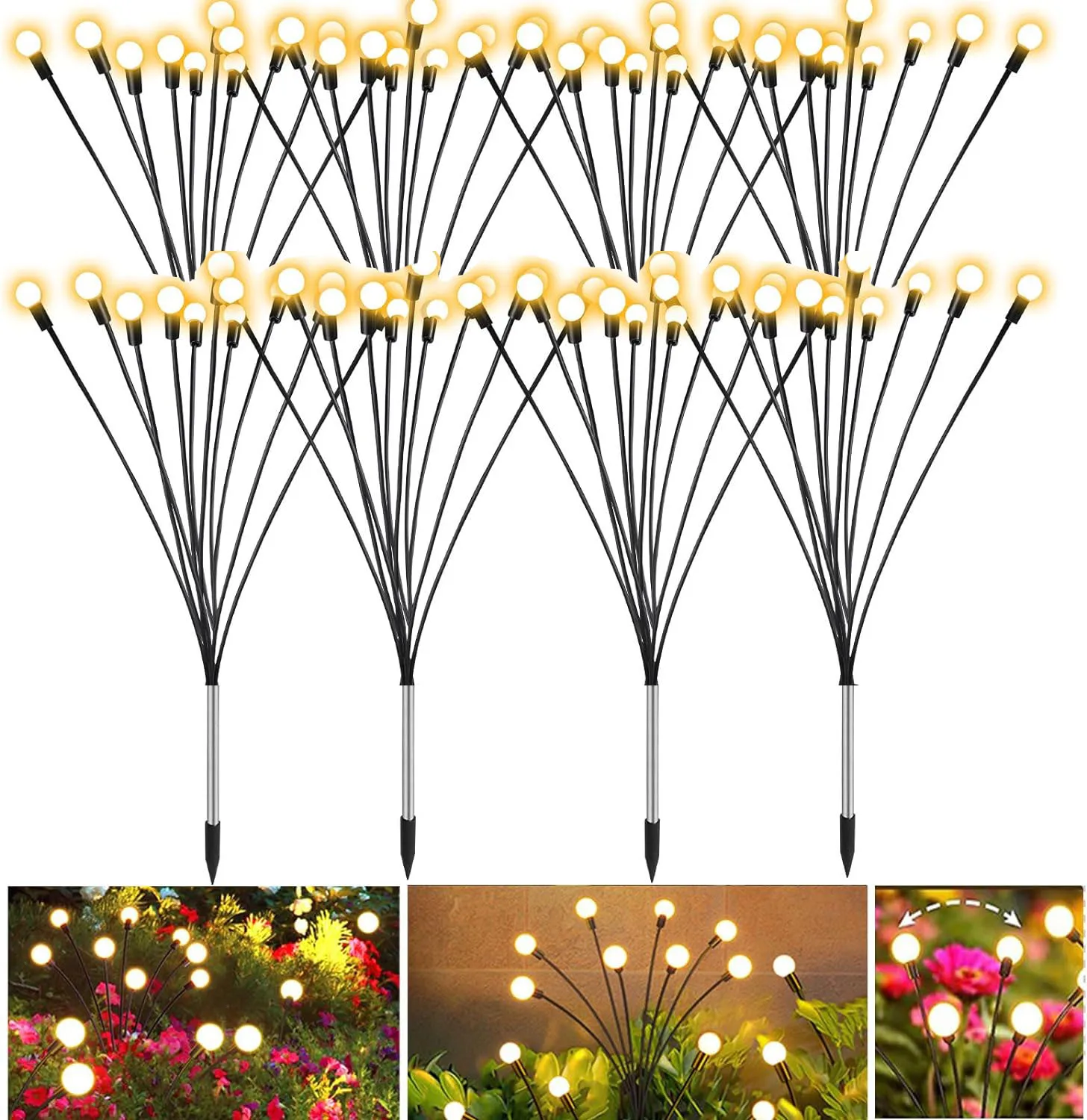 Lampy zewnętrzne Solarna lampa trawnikowa Lampa ogrodowa LED Sterowana wiatrem Firefly Lampa z wtyczką uziemiającą do trawnika ogrodowego Krajobraz Światło świąteczne