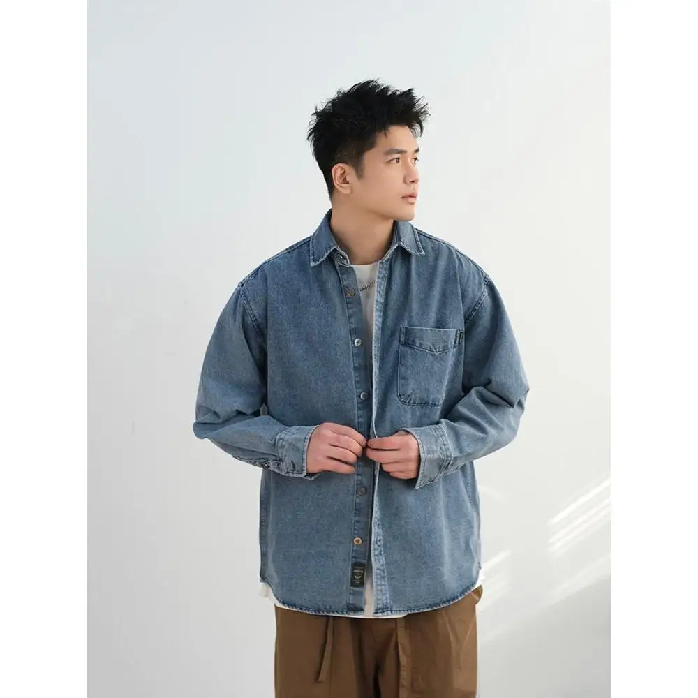 

Retro Denim irt Men's Outerwear Spring Autumn Casual Versatile Long Sve High-End Feeling Autumn Winter Top