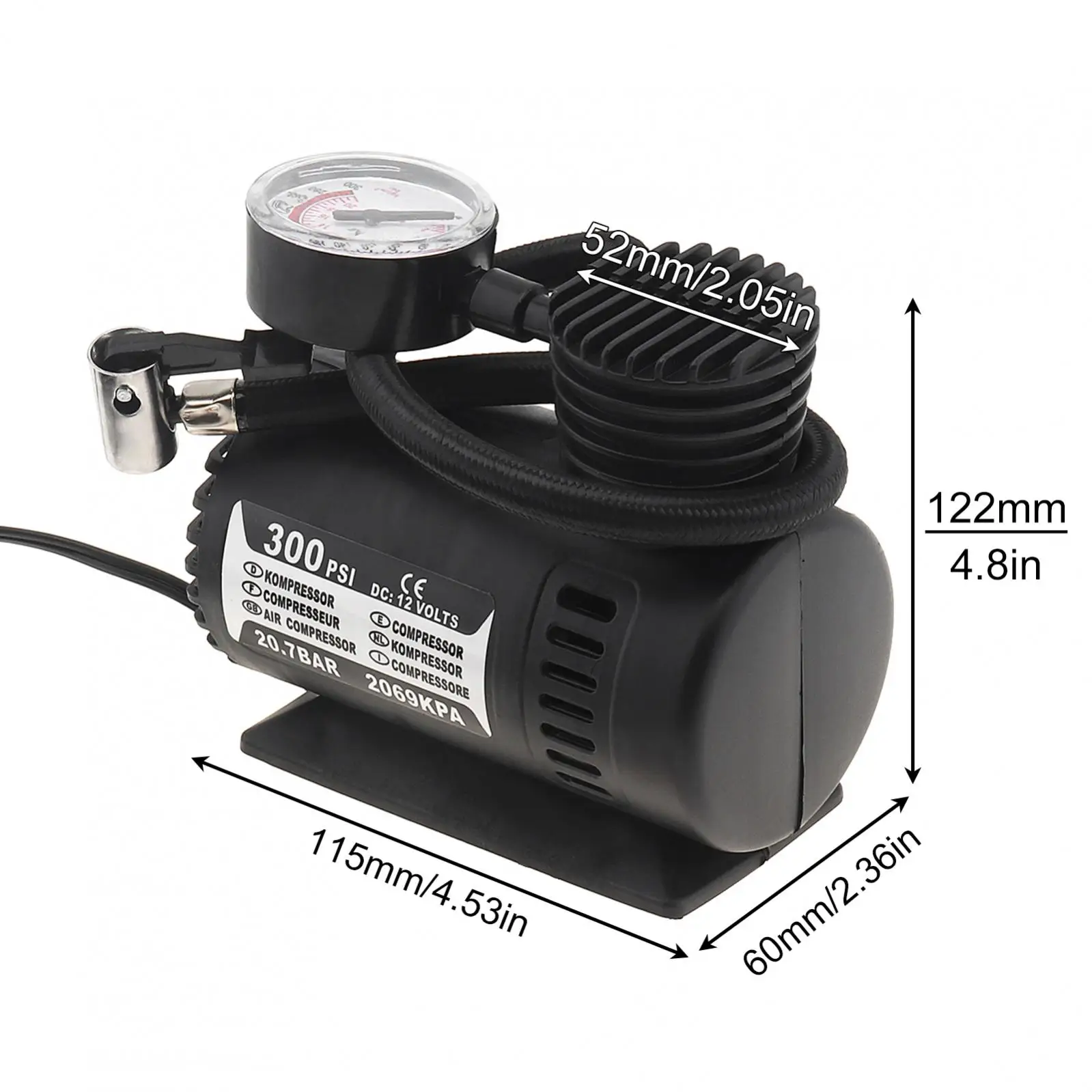 Universal 12V 300PSI Electric Pump Air Compressor Tire Inflator Indicator Display type for Motorcycles Electromobile Canoeing