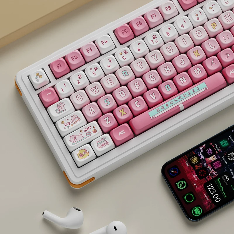 

Mechanical keyboard PBT sublimation keycaps cute round pig fitness OQO height small full set