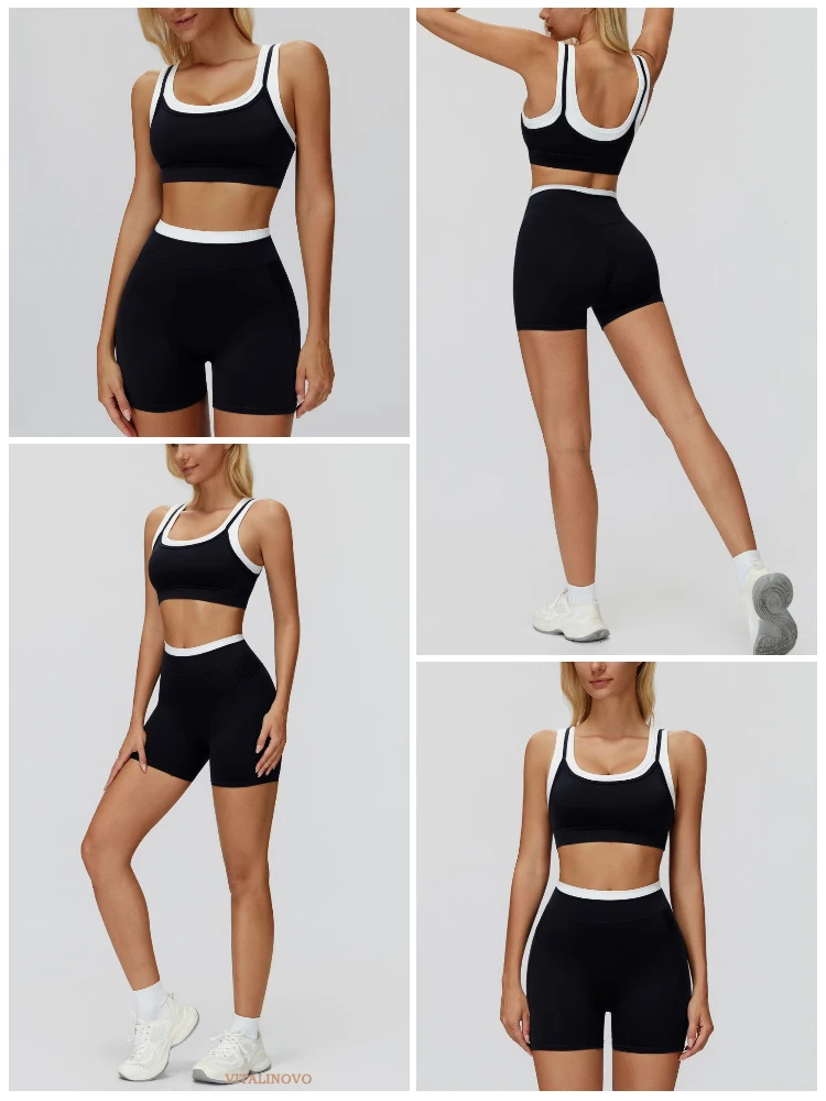 VITALINOVO 2-teiliges Workout-Set für Damen, nahtlose Biker-Shorts mit gepolstertem Sport-BH, sportliche, passende Outfits für Damen, für Fitness, Gym, Yoga – Detail 12