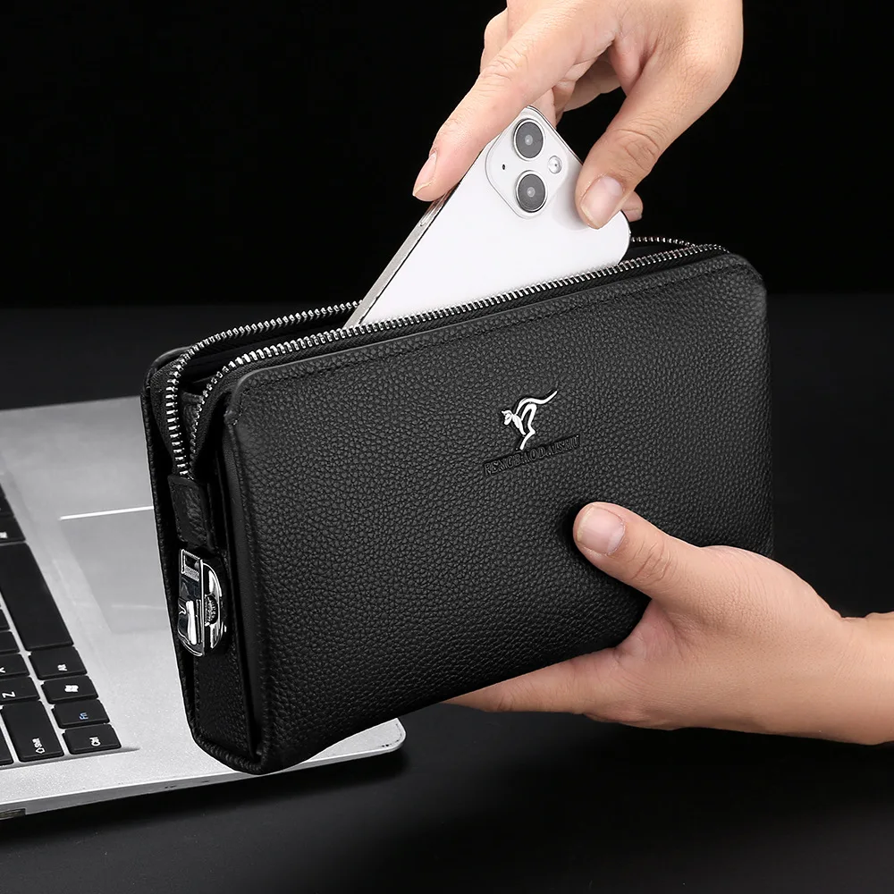 Password lock men's wallet - business style handbag genuine leather  large capacity multi-functional handbag