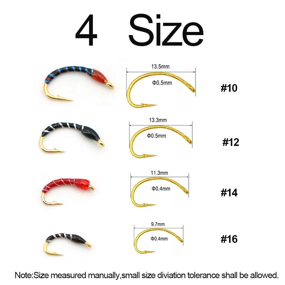 10 Stück Epoxid-Nymphenfliegen Midge Hegene Buzzers Forellen-Angelköder Künstliche Köder Größe 14 Haken – Detail 5