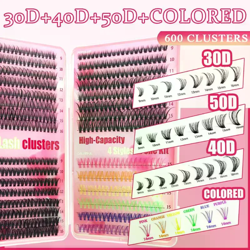Colour Lash Clusters Set False Eyelashes Extensions Kit Bond And Seal Colorful Simulation Grafted Eyelashes Makeup Supplies