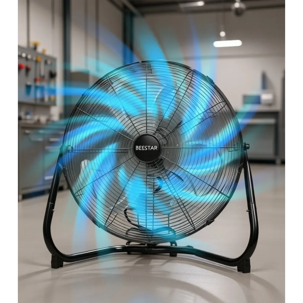 

20-дюймовый высокоскоростной напольный вентилятор с 3 скоростями, металлический, промышленный, для гаража/теплицы, черный