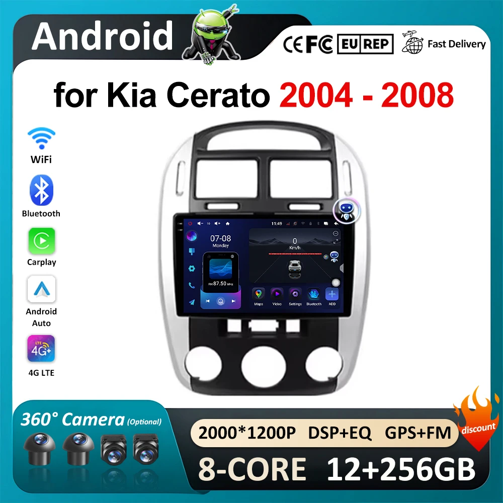 Reproductor Multimedia de Audio para coche, navegación GPS, sistema Android de 9 pulgadas para Kia Cerato 2004 - 2008, pantalla táctil, WiFi, BT, unidad principal 4G