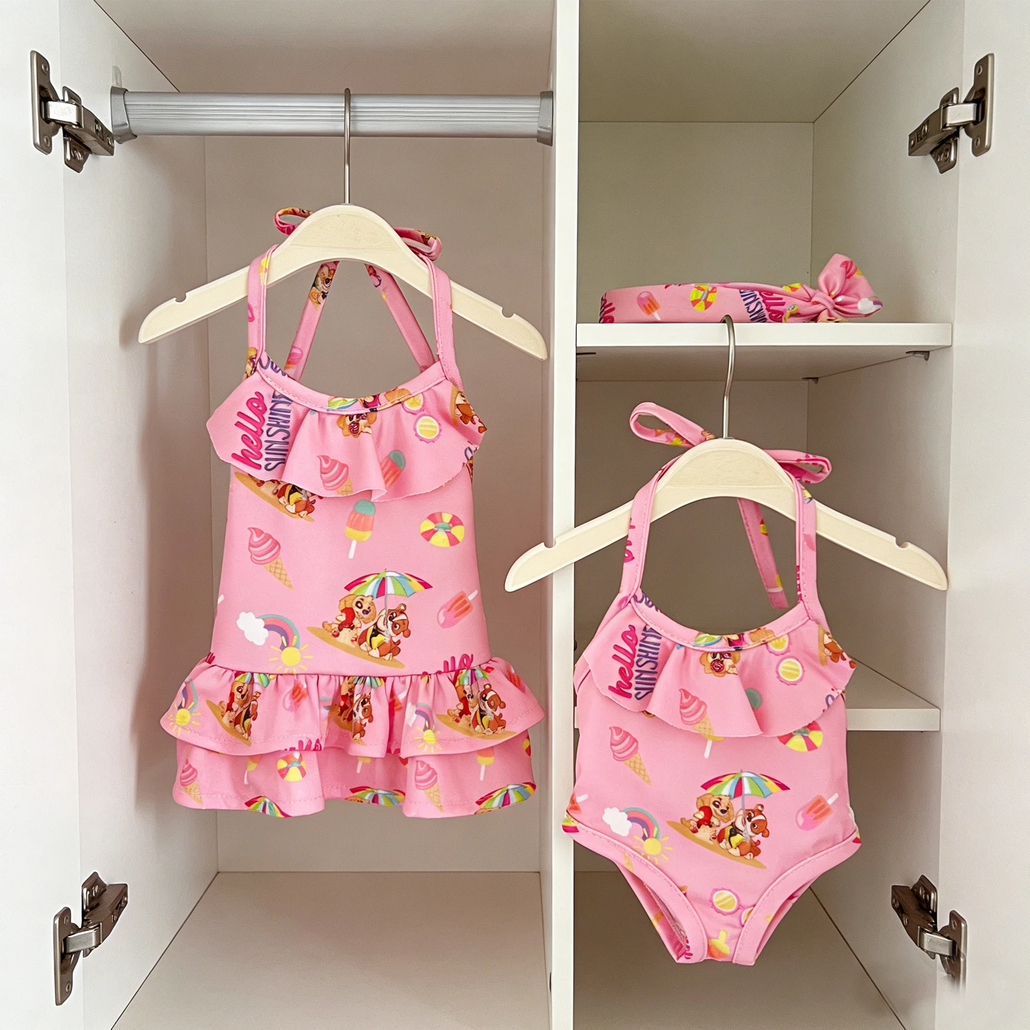 Traje de baño de muñeca para niña de 12 pulgadas, ropa con estampado de perro rosa bonito para muñecas recién nacidas de 30cm, Bikini, juguete para niña