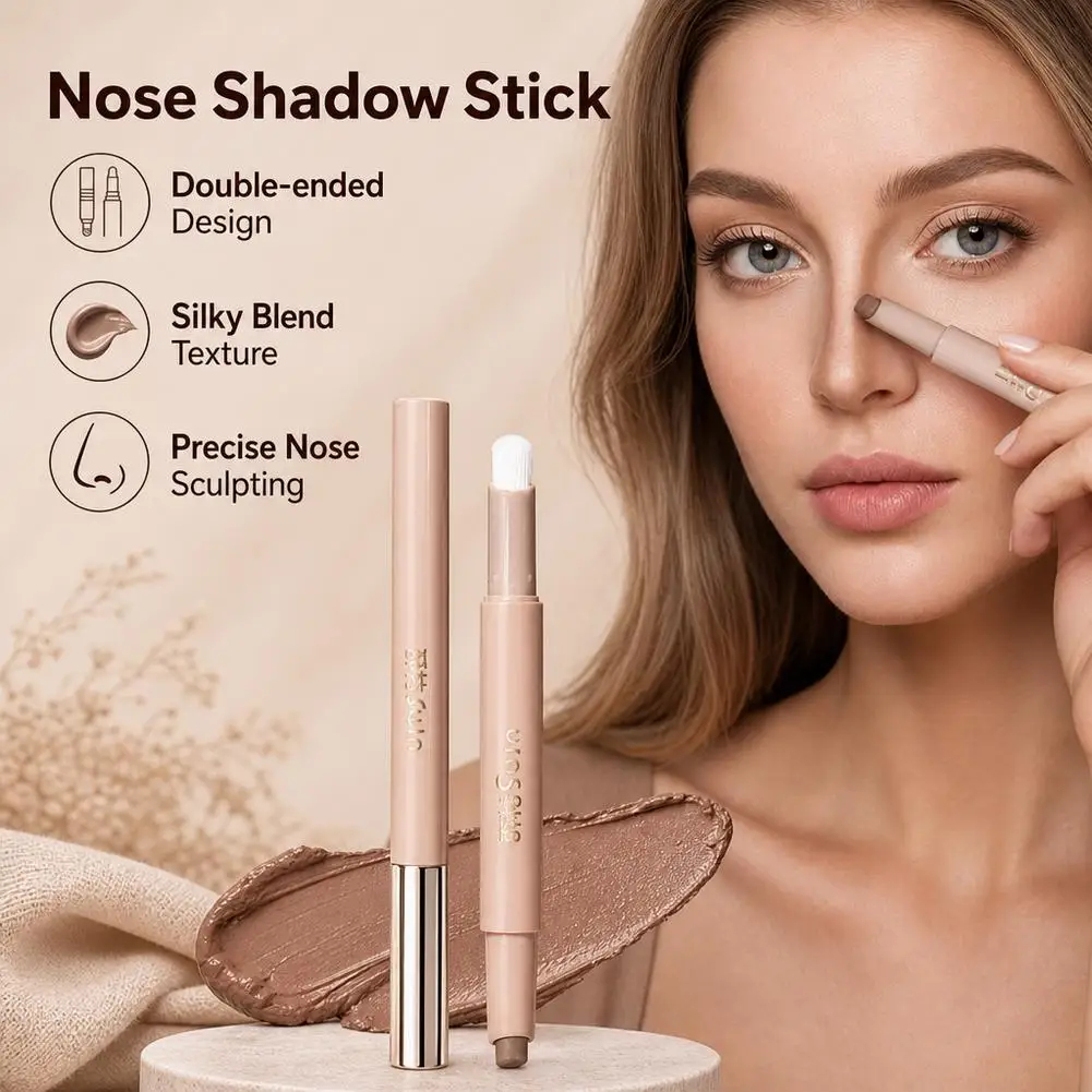 Dual Ended Contour Stick with Brush Cool Toned Cream Bronzer Stick Cream to Powder Nose Shadow Stick Natural Sculpting Face