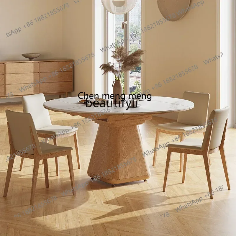 ss7486 SSSolid wood rock slab dining table Round retractable multi-functional folding dining table Square variable round tableNe