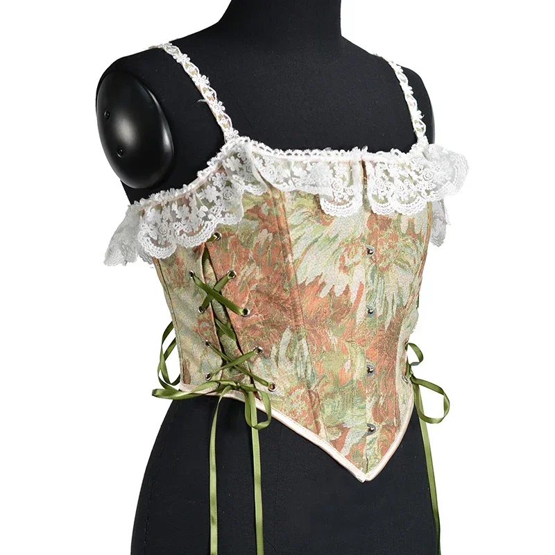 

Elegant Designer French Vintage Print Halter Tops Chic Bandage Floral Women Corset Shirts Sexy Style Party Club Ladies Cami