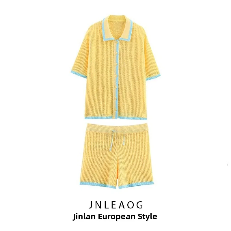 Celana Rajut Modis Wanita Musim Semi Produk Baru JNLEAOG Celana Santai Nyaman Bernapas Set Dua Potong