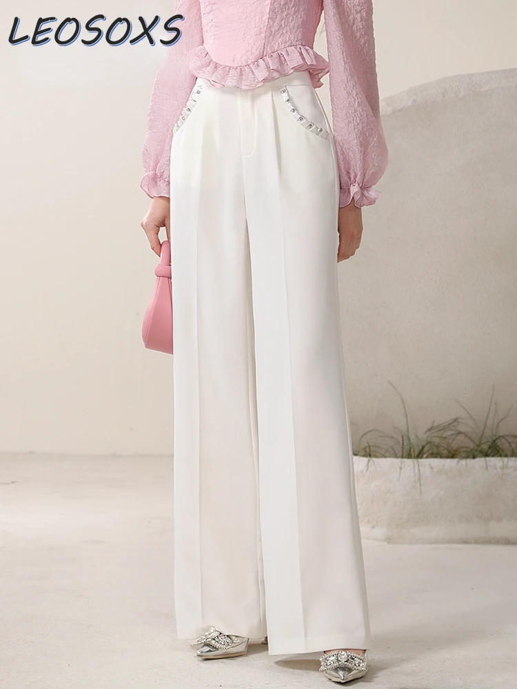 

2024 Early Spring New Style White Trousers Women's Temperament Commute Workplace Suit Pants Female Clothes Trendy Wid Leg Pants